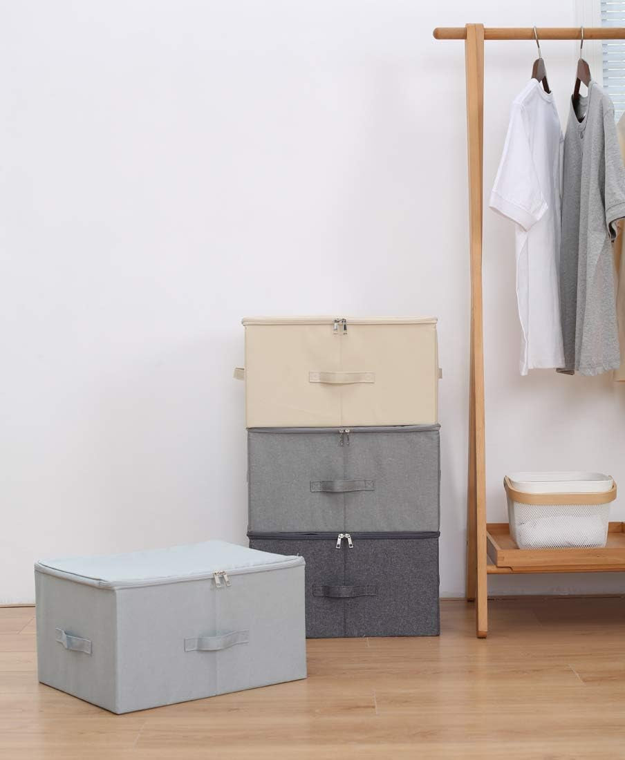 Collapsible Rigid Storage Bins with Lid, Shelves Clothes Storage Cubes, Tide up Your Wardrobe, Beige, Set of 2