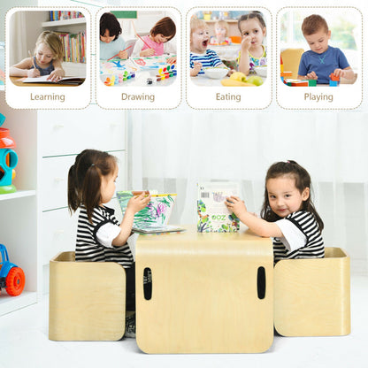 3 Pieces Kids Wooden Table and Chair Set