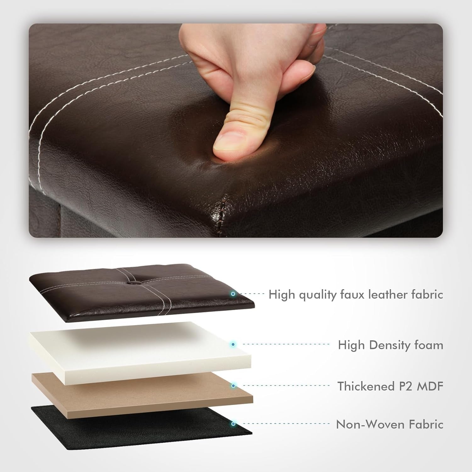 Folding Storage Ottoman, Faux Leather Footrest Seat Coffee Table Toy Chest Kids, Brown 11.8"X11.8"X11.8"