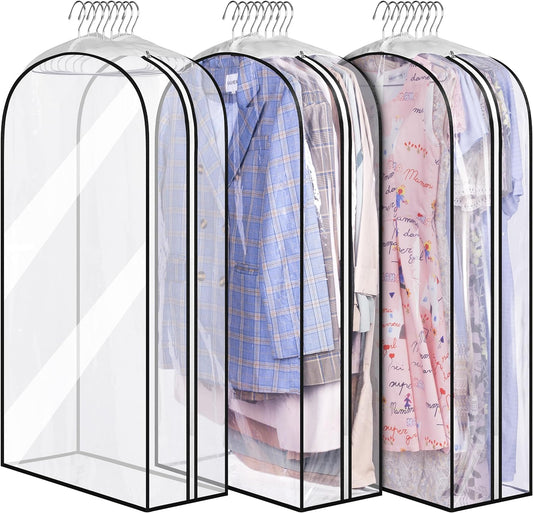 10" Gusseted All Clear Garment Bags for Hanging Clothes 40" Suit Bags for Closet Storage Hanging Clothes Storage Suit Cover for Shirts, Coats, Dresses, 3 Packs