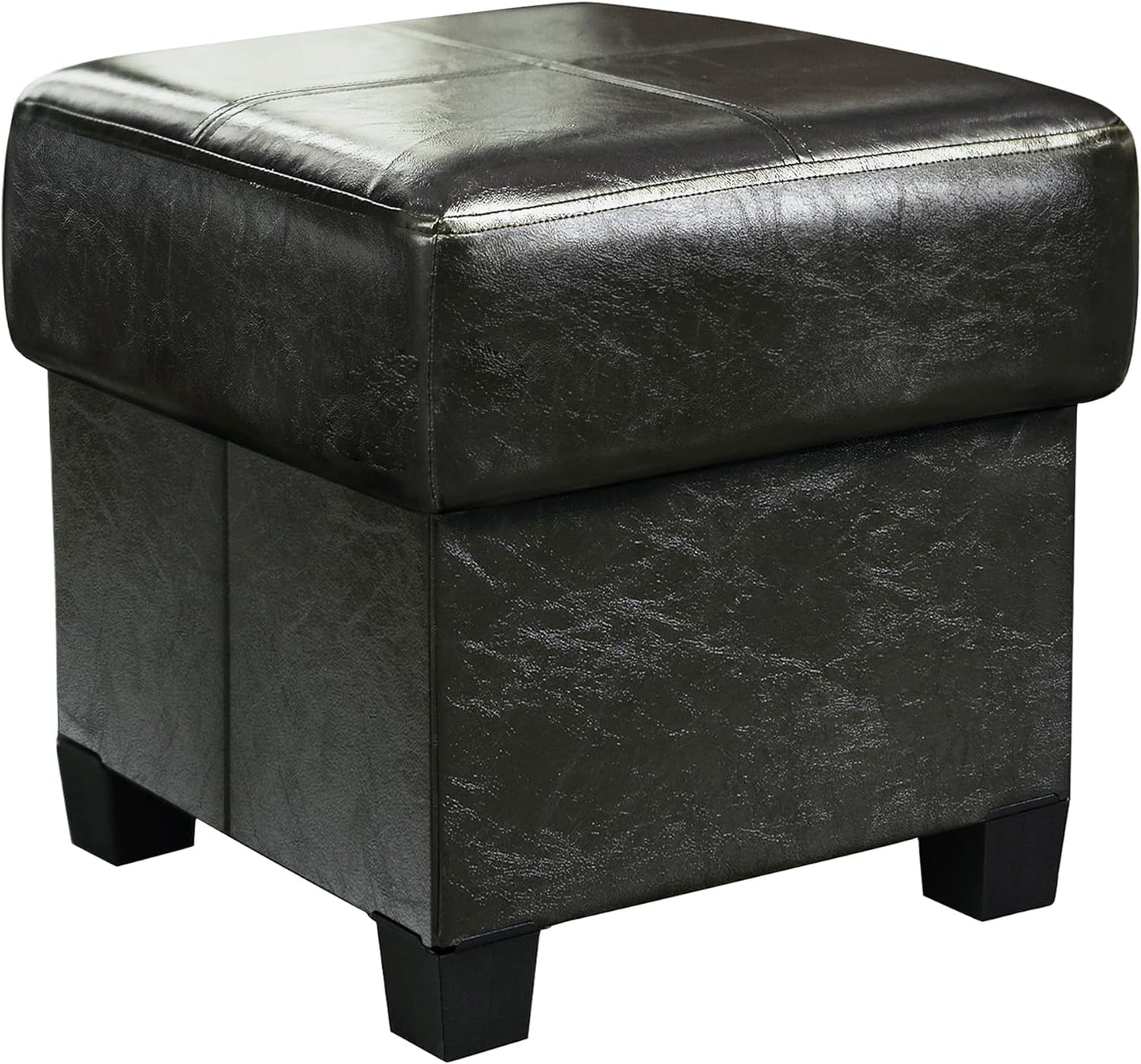 Storage Ottoman Cube Folding Footstool PU Leather Storage Bench with Legs, Storage Chest for Living Room, Bedroom, 15.7 X 15.7 X15.7 Inches, Black