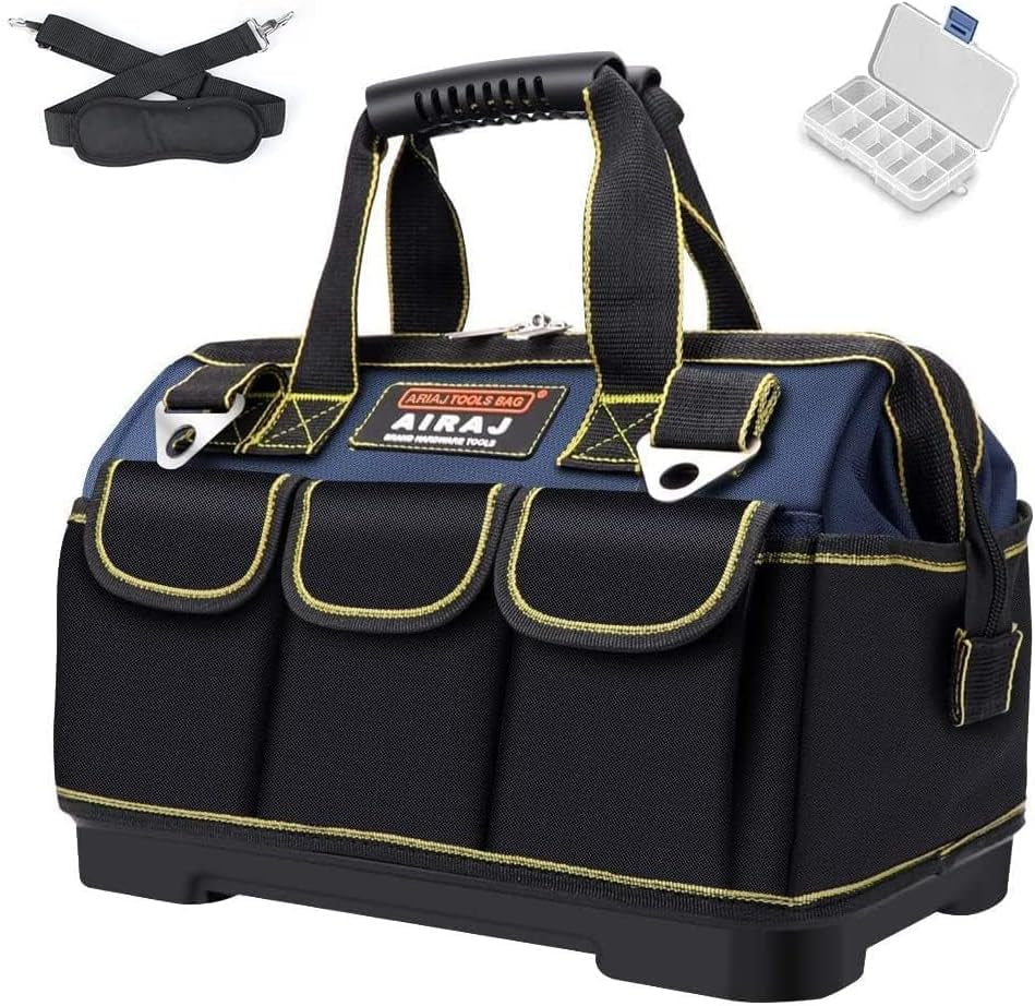 Tool Bag,16 Inch Waterproof Tool Bag Organizer with ABS Molded Hard Base,Soft Padded Handle and Shoulder Strap,Oxford Cloth,Tool Bags for Men & Women