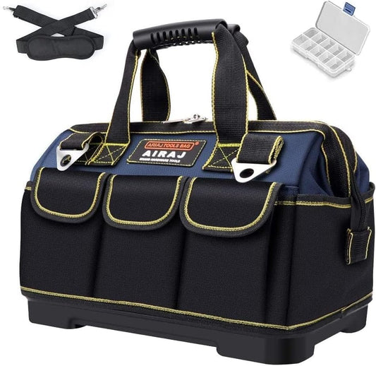 Tool Bag,16 Inch Waterproof Tool Bag Organizer with ABS Molded Hard Base,Soft Padded Handle and Shoulder Strap,Oxford Cloth,Tool Bags for Men & Women