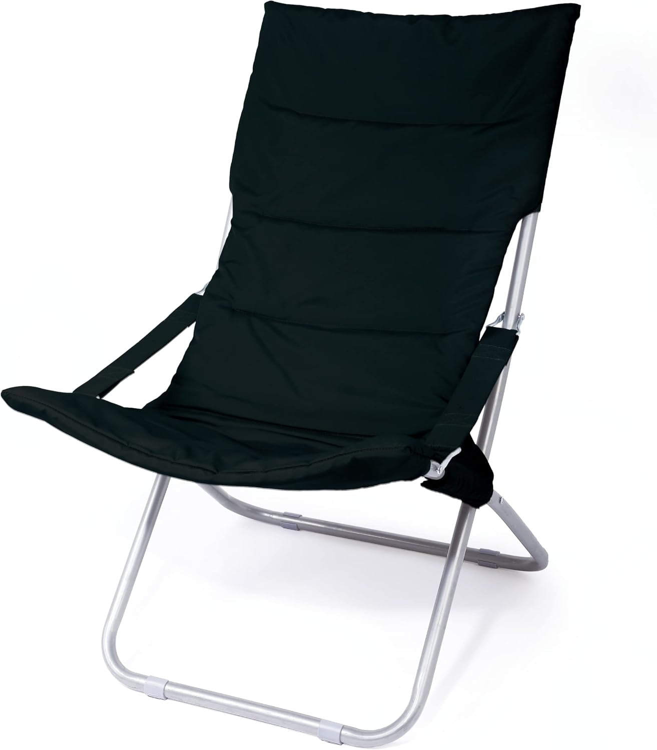 Padded Folding Patio Chair Outdoor Furniture Lawn Lounge Chair with Cushions Lightweight Portable Reclining Chair-Black