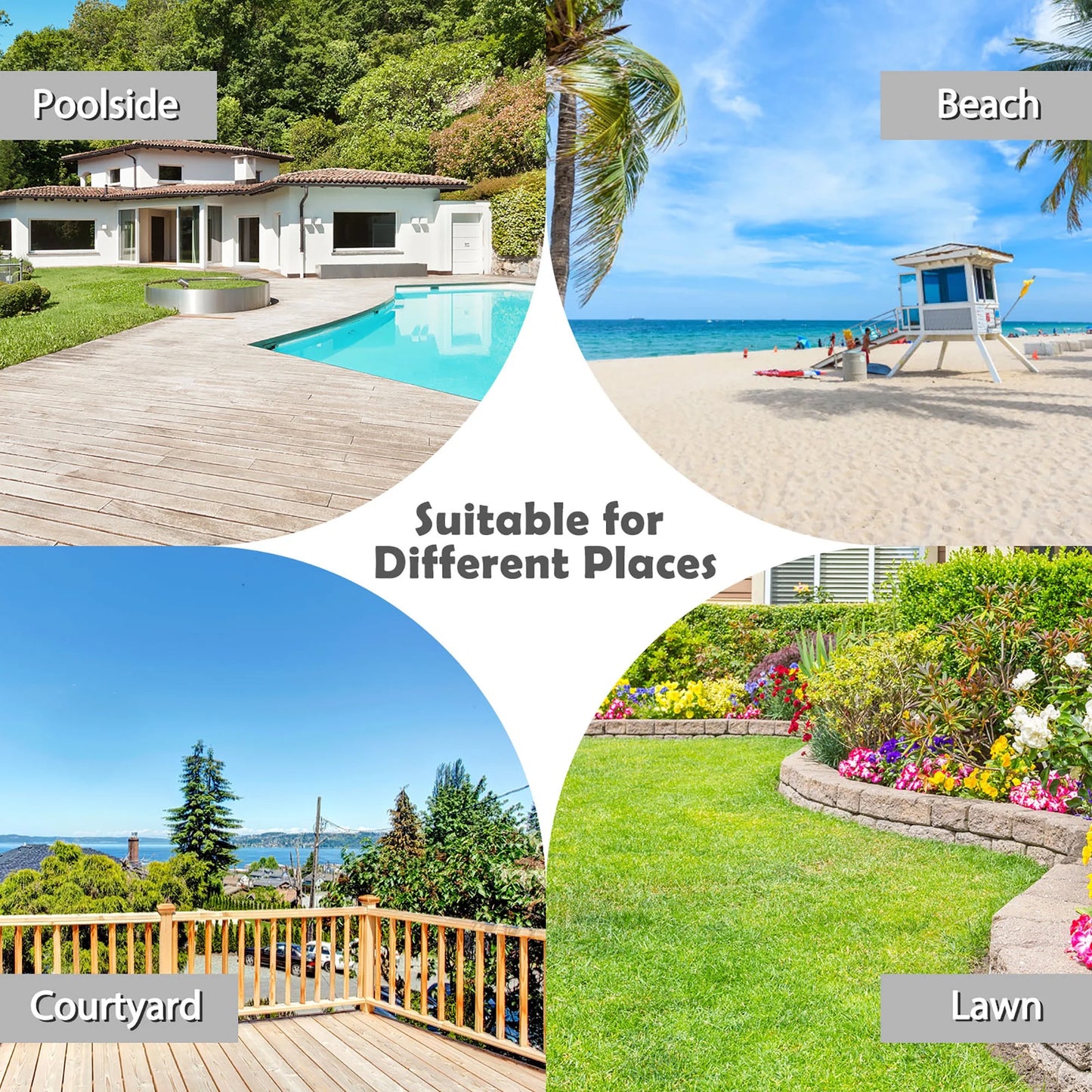 Foldable Sun Shading Lounge Chair Adjustable Beach Sunbathing Recliner W/Pocket