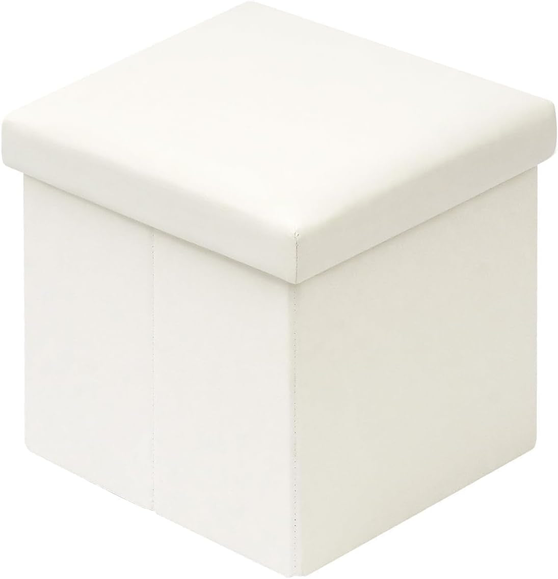 Folding Storage Ottoman Cube Faux Leather Ottomans for Living Room, Bedroom, Home Office, Dorm Storage Footrest White 11.8"X11.8"X11.8"