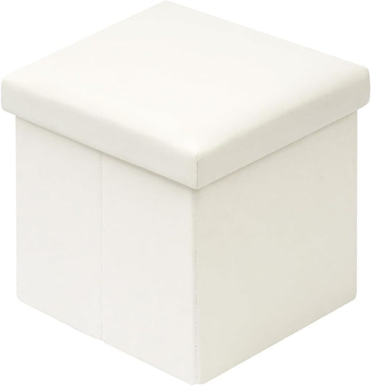 Folding Storage Ottoman Cube Faux Leather Ottomans for Living Room, Bedroom, Home Office, Dorm Storage Footrest White 11.8"X11.8"X11.8"