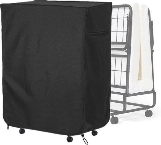 33 in Folding Bed Cover, Black Rollaway Bed Storage Cover for Fold up Bed, Thickened Folding Cot Bed Cover, with Metal Zipper and Adjustable Drawstring, Dustproof and Waterproof