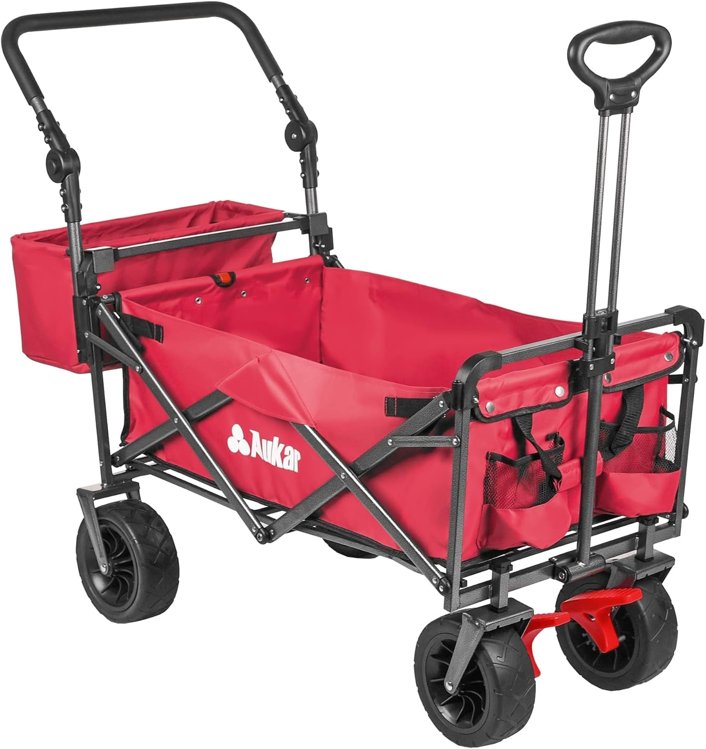 Collapsible Canopy Wagon - Heavy Duty Utility Outdoor Garden Cart - with Adjustable Handles , for Shopping, Picnic, Camping, Sports - Red
