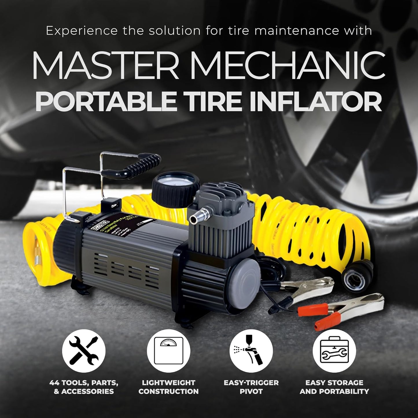 12 Volt Portable Tire Inflator with 120 Maximum PSI and Bag Air Compressor
