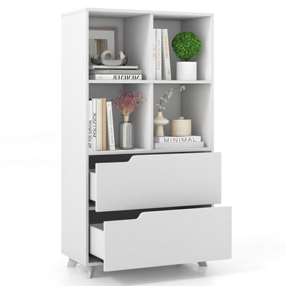 4-Tier Open Bookcase with 2 Drawers and 4 Storage Cubes