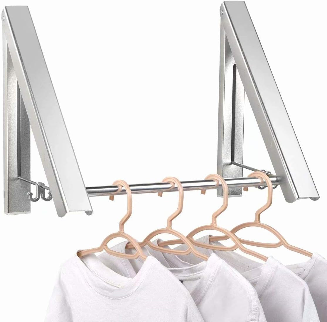 Clothes Drying Rack Folding Indoor, Folding Drying Racks for Laundry Room Closet Storage Organization, Aluminum, Easy Installation (2 Racks with Rod, Sliver)