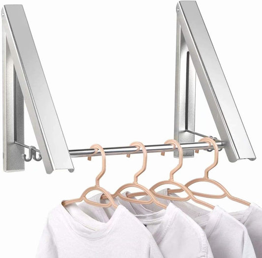 Clothes Drying Rack Folding Indoor, Folding Drying Racks for Laundry Room Closet Storage Organization, Aluminum, Easy Installation (2 Racks with Rod, Sliver)