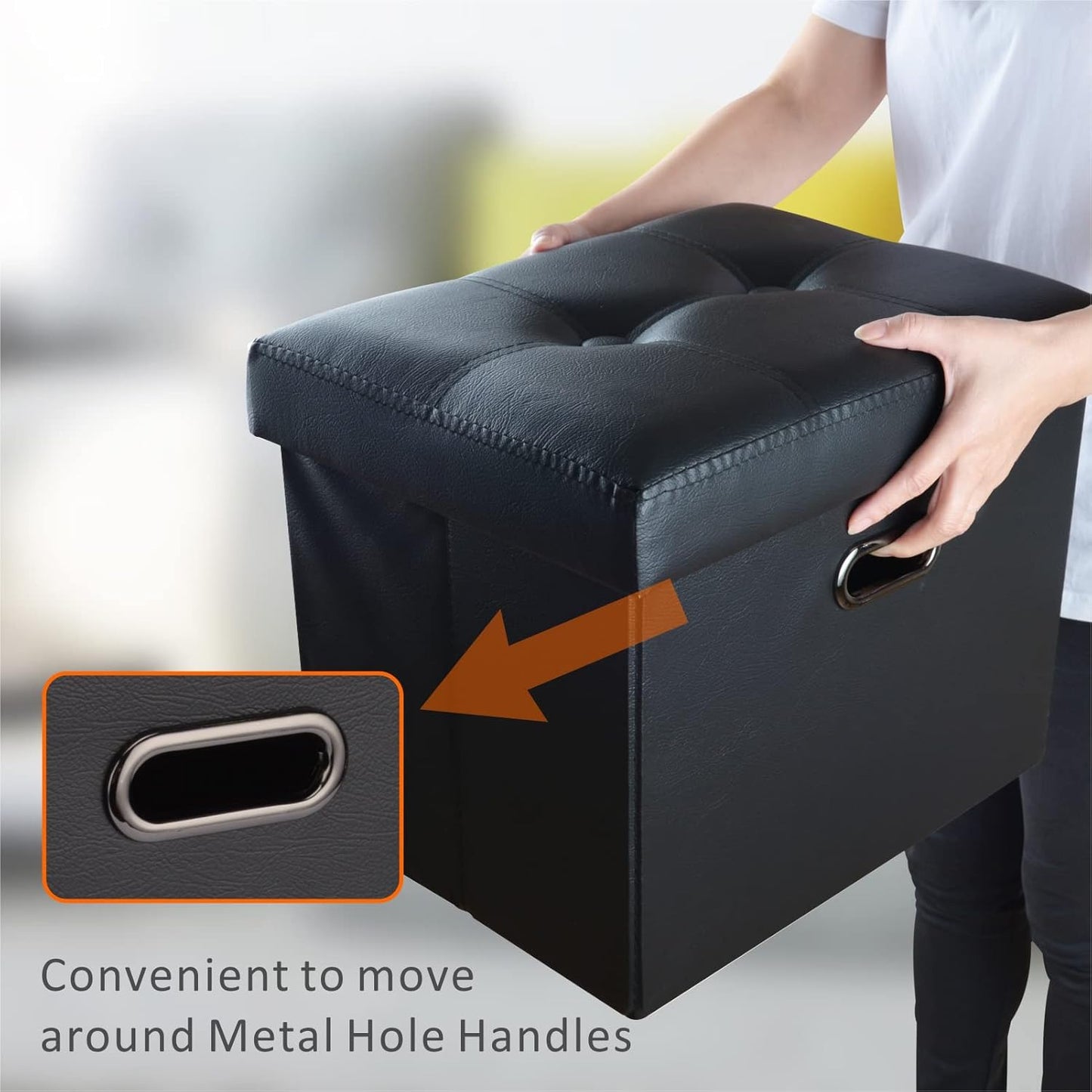 Ottoman with Storage, Small Ottoman Foot Rest, Folding Leather Ottoman Foot Stool, 16 X 12.2 X 12.2 Inches, Rectangle Storage Ottoman (1, Beige)