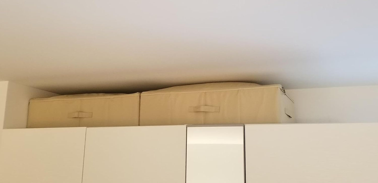 39.4" Ultra-Length Foldable & Washable Underbed Storage Organizer Containers for Clothing, Shoes, Bedding - Ideal for Bedroom, College Dorm (Black Gray), Beige