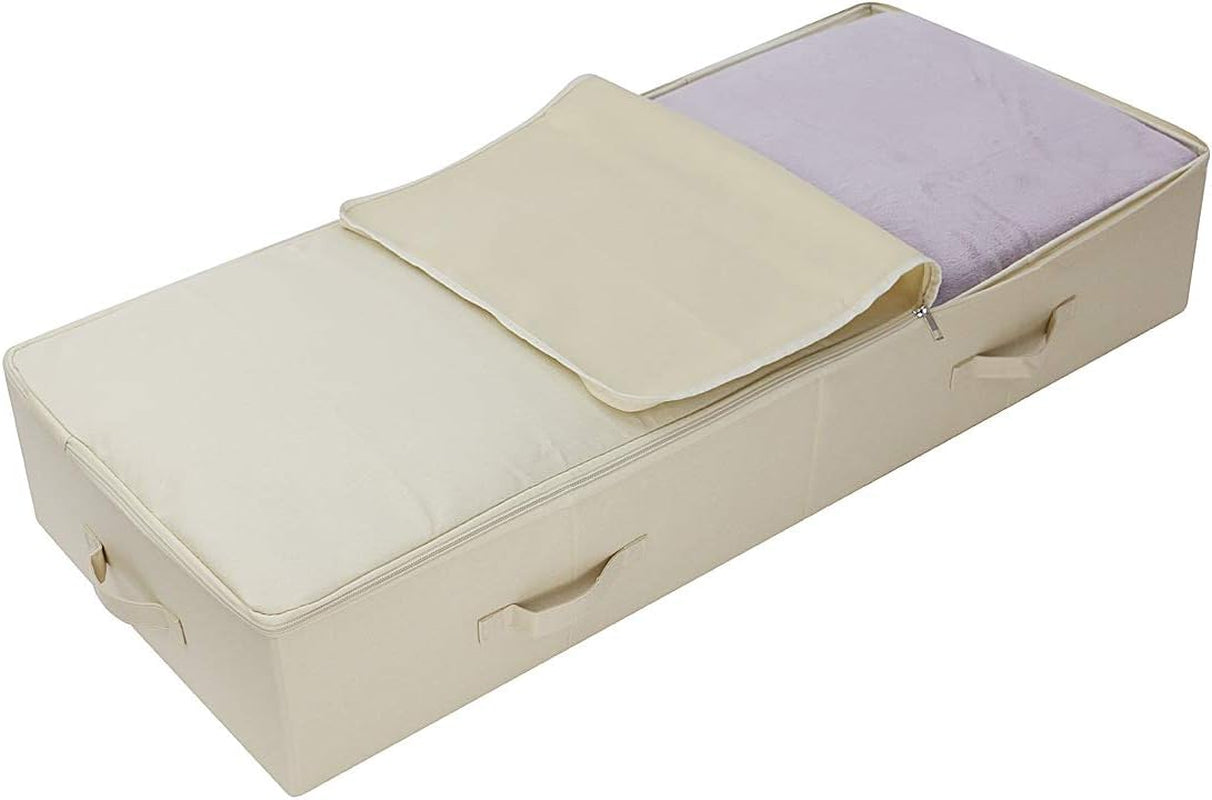 39.4" Ultra-Length Foldable & Washable Underbed Storage Organizer Containers for Clothing, Shoes, Bedding - Ideal for Bedroom, College Dorm (Black Gray), Beige