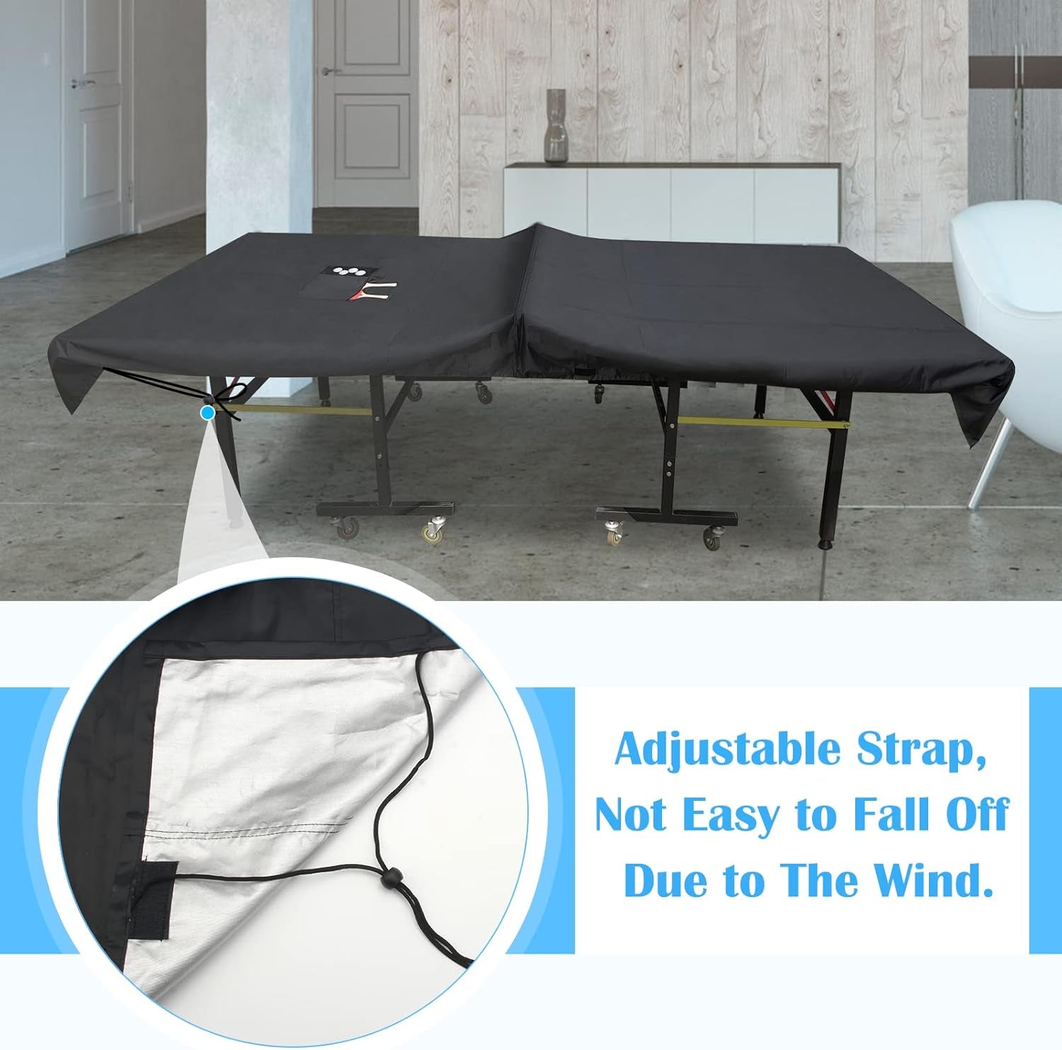 Outdoor Ping Pong Table Cover Waterproof,  420D Oxford Cloth Black Tennis Table Cover with 2 Pockets for Desktennis Balls and Rackets, Dust Covering for Folding & Flat Pingpong Desk