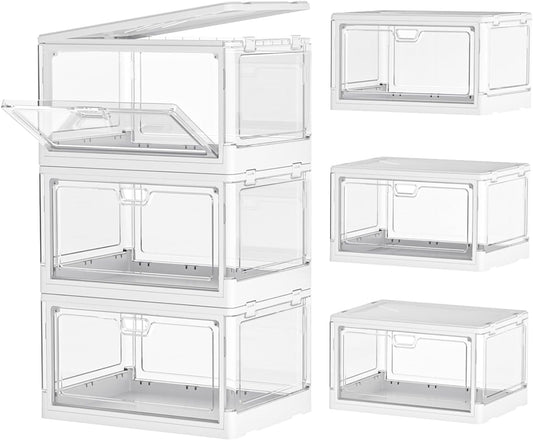 Clear Storage Bin with Lid 3 Pack Stackable & Sturdyplastic Multifunctional Folding Storage Bins for Bedroom, Living Room, Study, Toy Room, 23 QT Folding Box with Magnetic Door