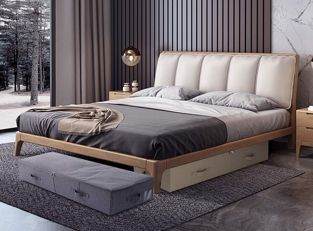 39.4" Ultra-Length Foldable & Washable Underbed Storage Organizer Containers for Clothing, Shoes, Bedding - Ideal for Bedroom, College Dorm (Black Gray), Beige