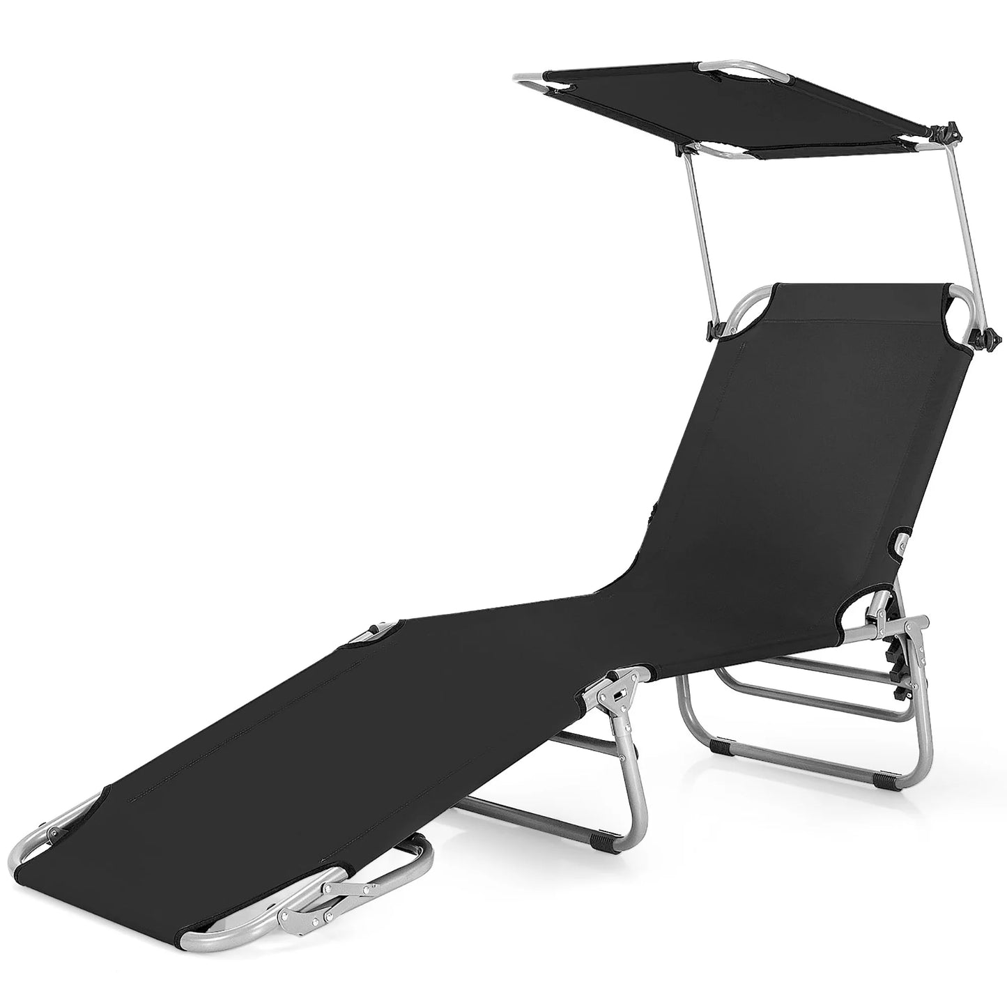Foldable Sun Shading Lounge Chair Adjustable Beach Sunbathing Recliner W/Pocket