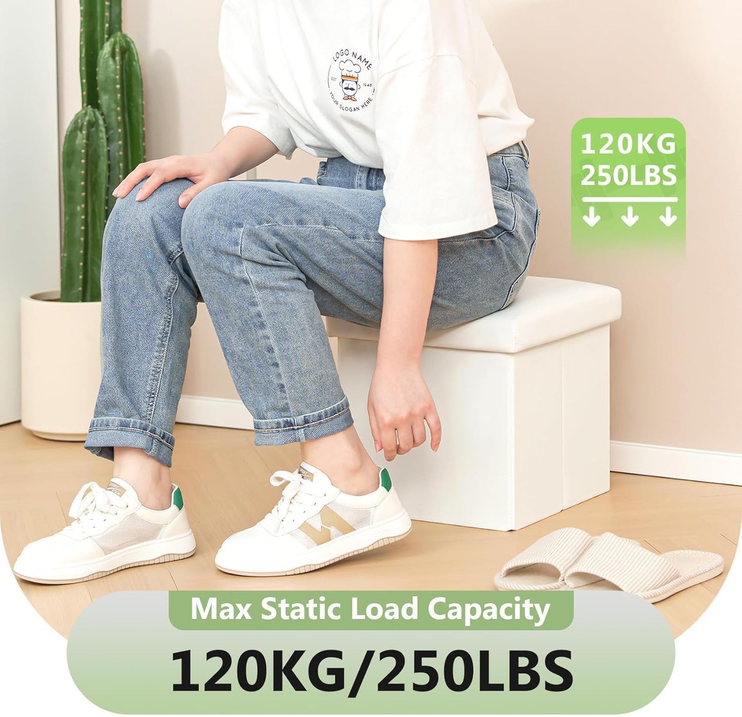 Folding Storage Ottoman Cube Faux Leather Ottomans for Living Room, Bedroom, Home Office, Dorm Storage Footrest White 11.8"X11.8"X11.8"