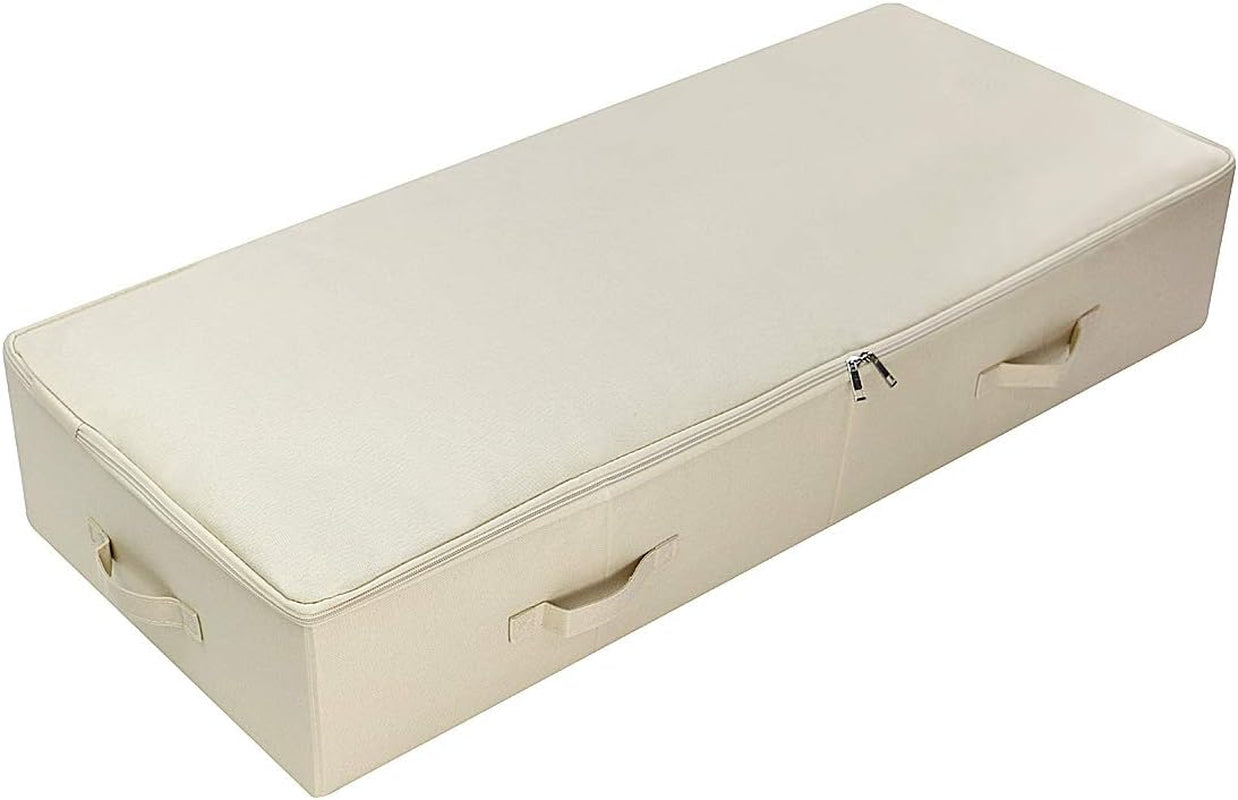 39.4" Ultra-Length Foldable & Washable Underbed Storage Organizer Containers for Clothing, Shoes, Bedding - Ideal for Bedroom, College Dorm (Black Gray), Beige