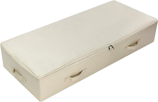 39.4" Ultra-Length Foldable & Washable Underbed Storage Organizer Containers for Clothing, Shoes, Bedding - Ideal for Bedroom, College Dorm (Black Gray), Beige