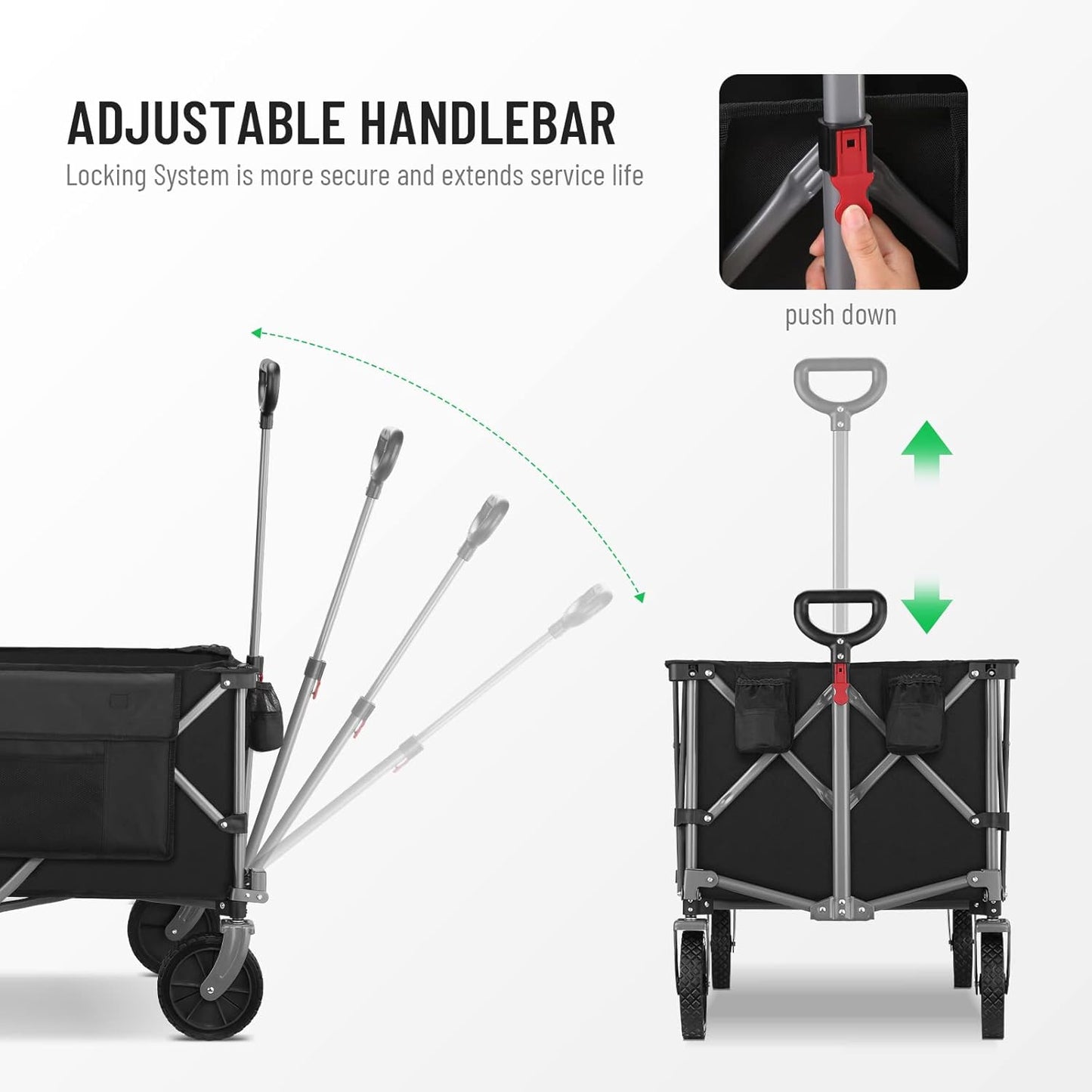 Folding Wagon Cart Heavy Duty Collapsible Utility Wagon Outdoor Camping Garden Cart with Universal Wheels for Camping, Sports, Shopping (Black)