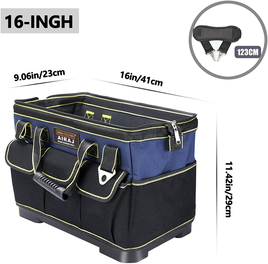 Tool Bag,16 Inch Waterproof Tool Bag Organizer with ABS Molded Hard Base,Soft Padded Handle and Shoulder Strap,Oxford Cloth,Tool Bags for Men & Women