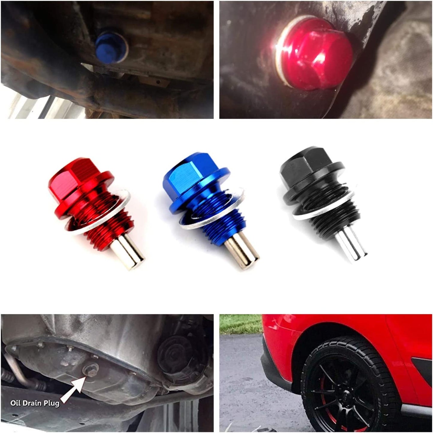 Magnetic Oil Drain Plug Magnetic Sump Drain Nut Oil Drain Bolt (14X1.5, Red)
