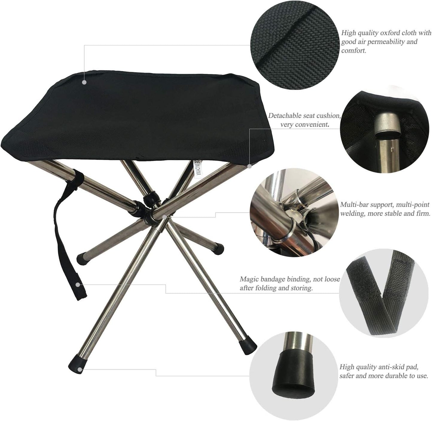 Folding Camping Stool, Retractable Camping Chair, Super Compact, for Travel, Hiking, Gathering, Barbecue, with Carry Bag, Storage Size 11.61"X2.56"X2.56"
