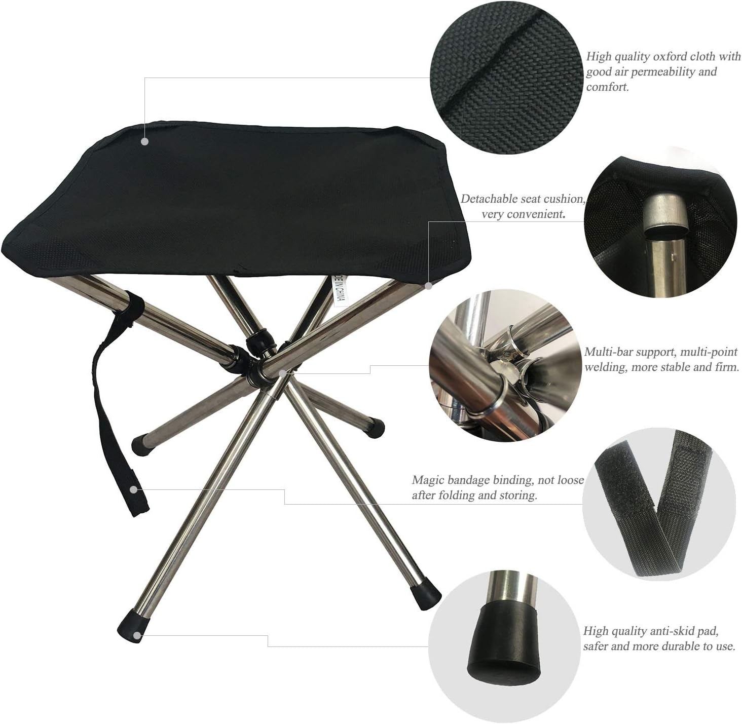 Folding Camping Stool, Retractable Camping Chair, Super Compact, for Travel, Hiking, Gathering, Barbecue, with Carry Bag, Storage Size 11.61"X2.56"X2.56"