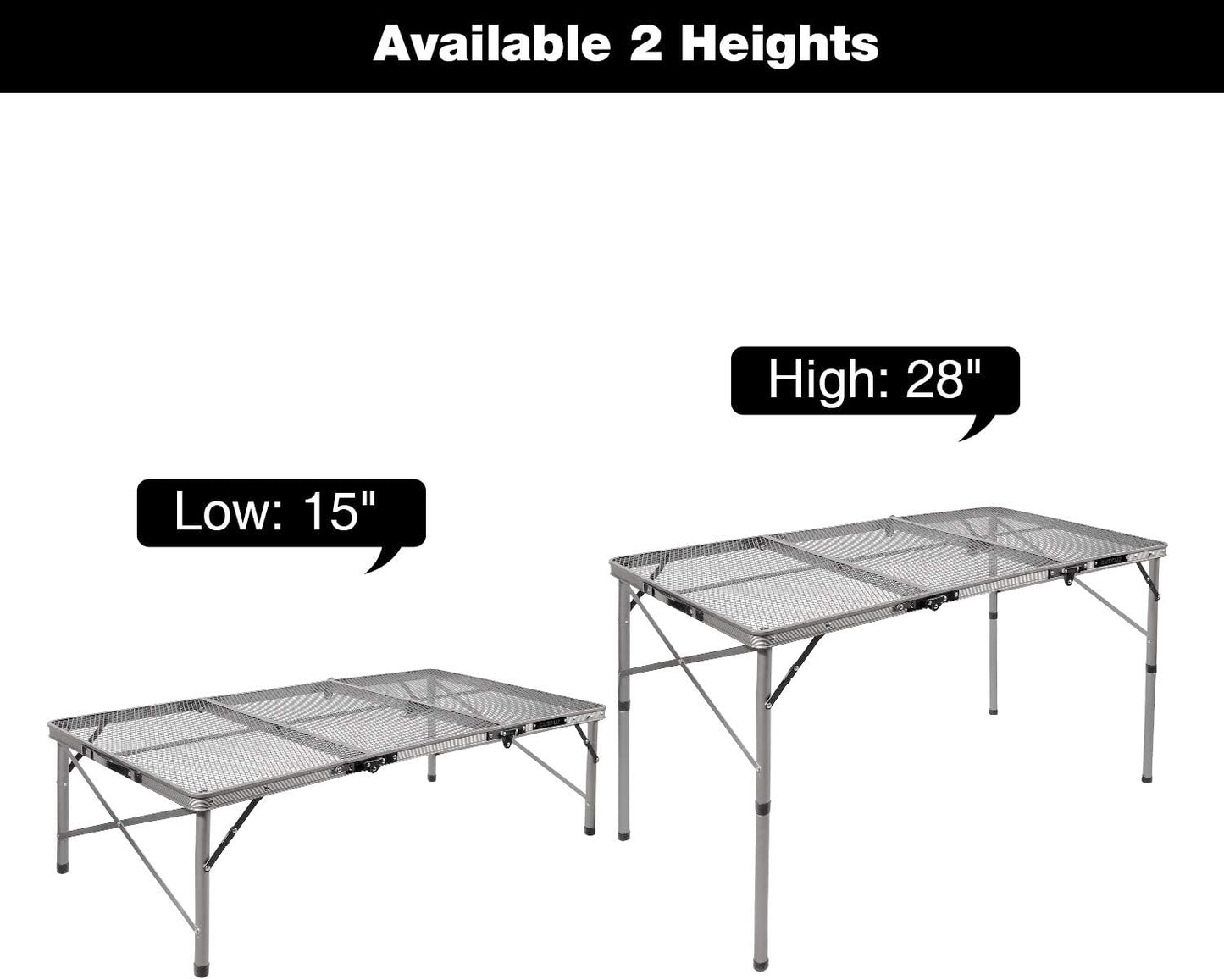 48X24 Long Folding Grill Table for Outside, Lightweight Portable Metal Aluminum Outdoor Grill Table with Adjustable Height Legs, Great for Camping Picnic Cooking BBQ, Silver 4Ft