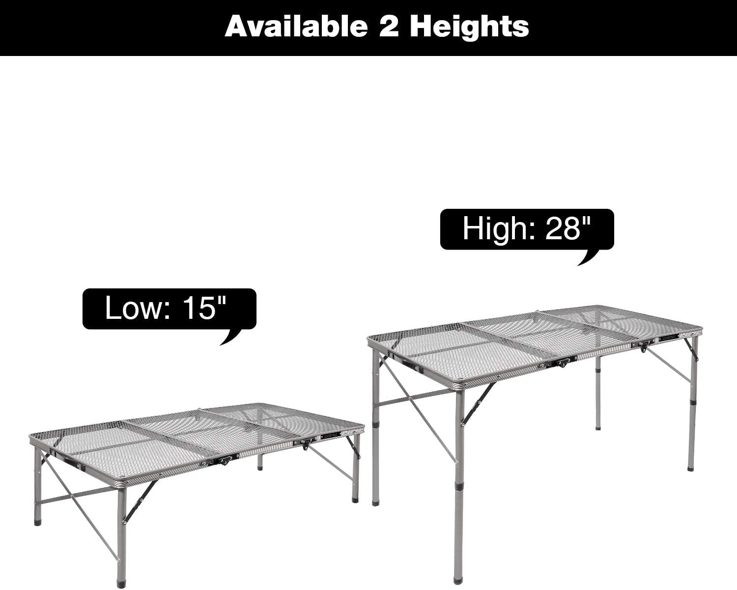48X24 Long Folding Grill Table for Outside, Lightweight Portable Metal Aluminum Outdoor Grill Table with Adjustable Height Legs, Great for Camping Picnic Cooking BBQ, Silver 4Ft