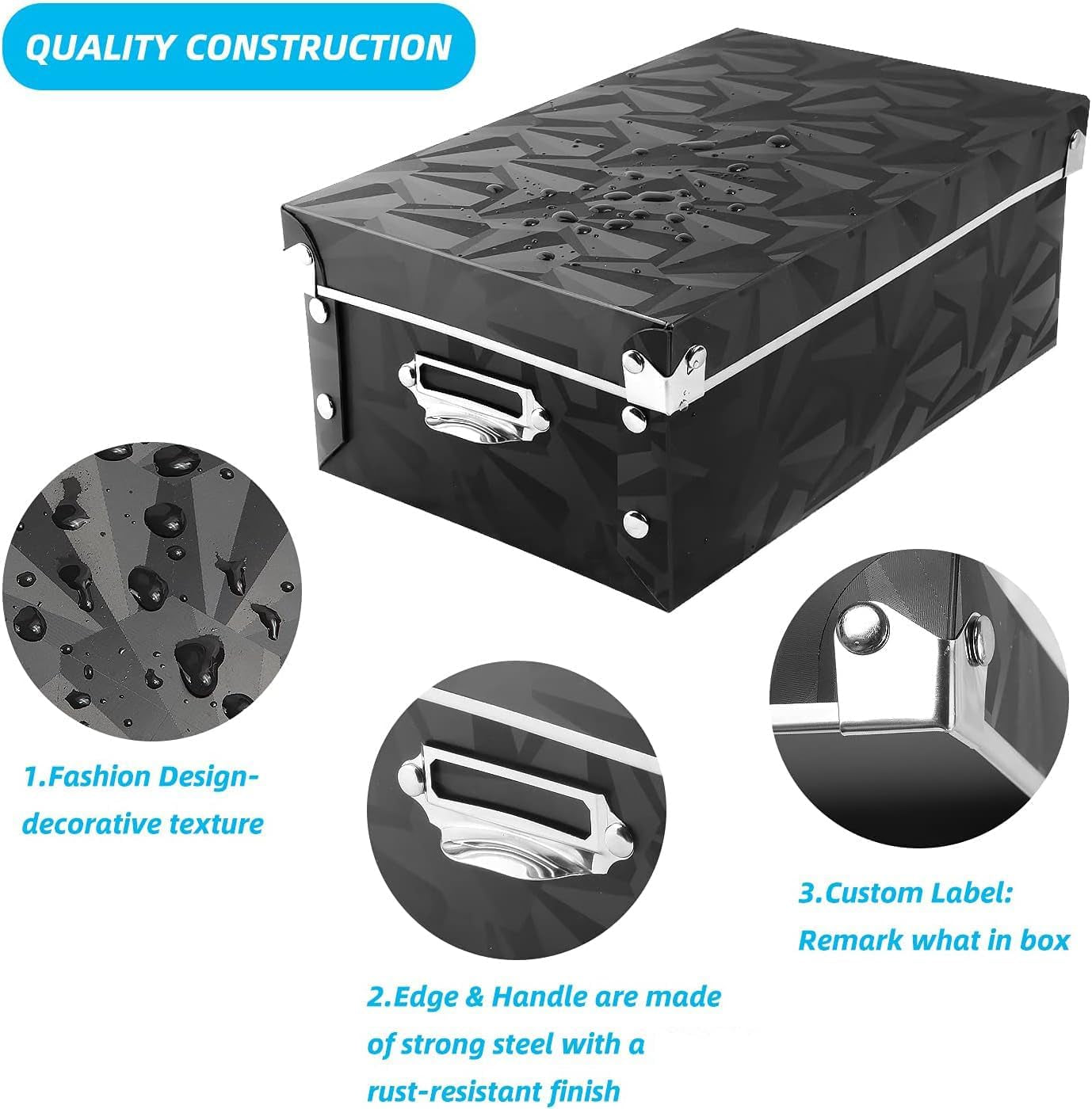 Foldable Storage Boxes with Lids 3 Pack Plastic Collapsible Storage Bins with Handles for Clothes, Cosmetic,Books