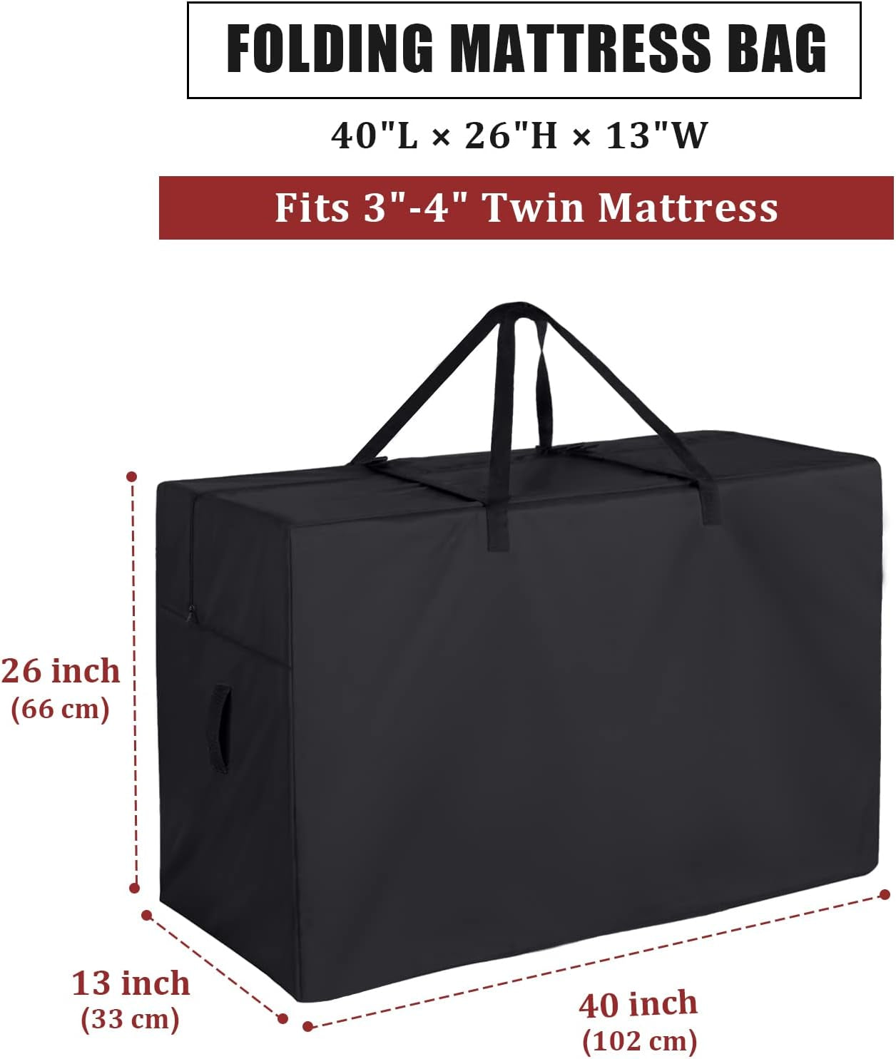 Folding Mattress Storage Bag, Carry Case for Tri Fold Mattress with Zipper, Foldable Memory Foam Mattress Carrying Case Fits 3-4 Inch Twin Trifold Mattress