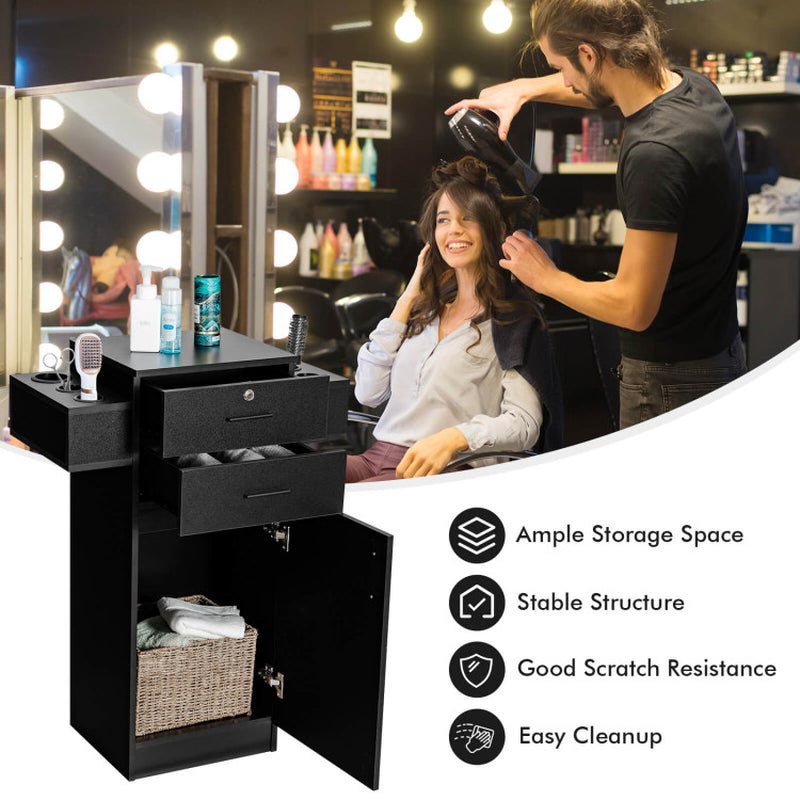 Salon Station Storage Cabinet with 6 Hair Dryer Holders for Hair Stylist