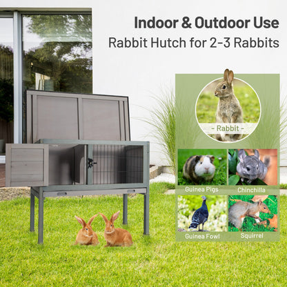 Small Elevated Rabbit Hutch with Hinged Asphalt Roof and Removable Tray