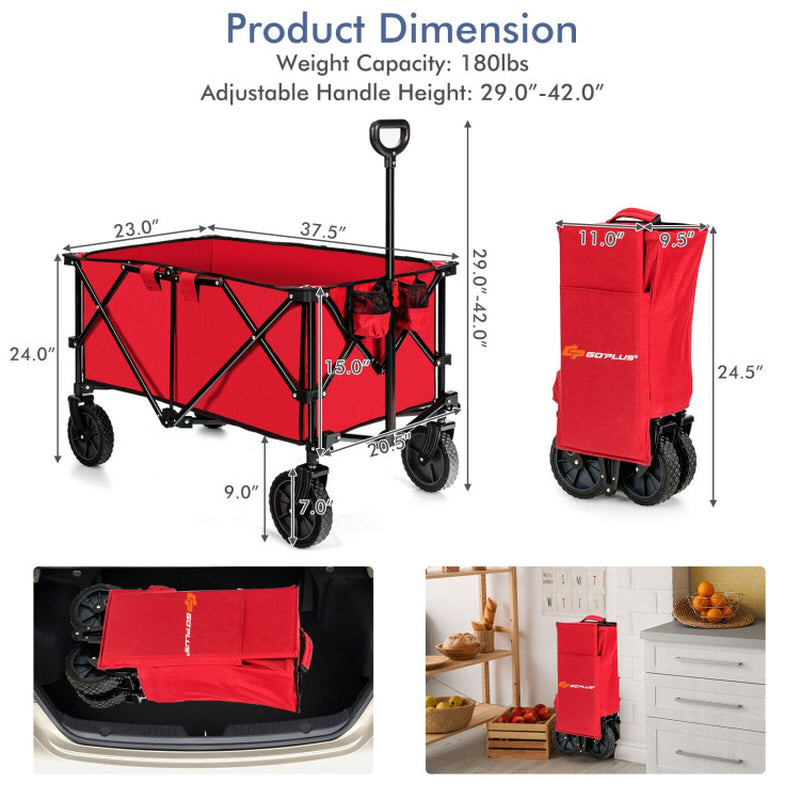 Outdoor Folding Wagon Cart with Adjustable Handle and Universal Wheels