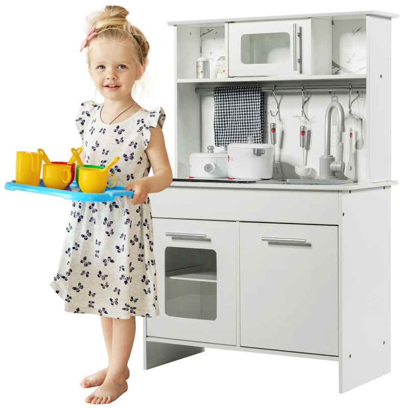 Kid'S Pretend Kitchen Playset Gift with Utensils White