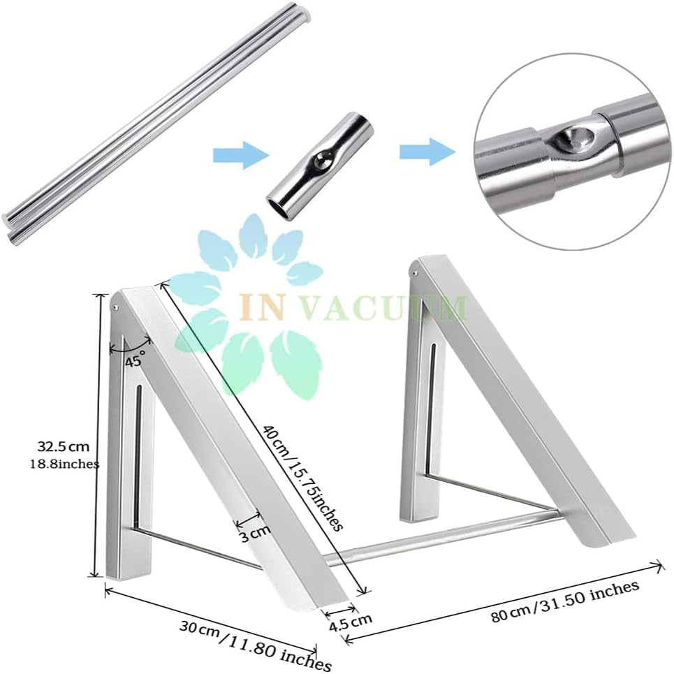 Clothes Drying Rack Folding Indoor, Folding Drying Racks for Laundry Room Closet Storage Organization, Aluminum, Easy Installation (2 Racks with Rod, Sliver)