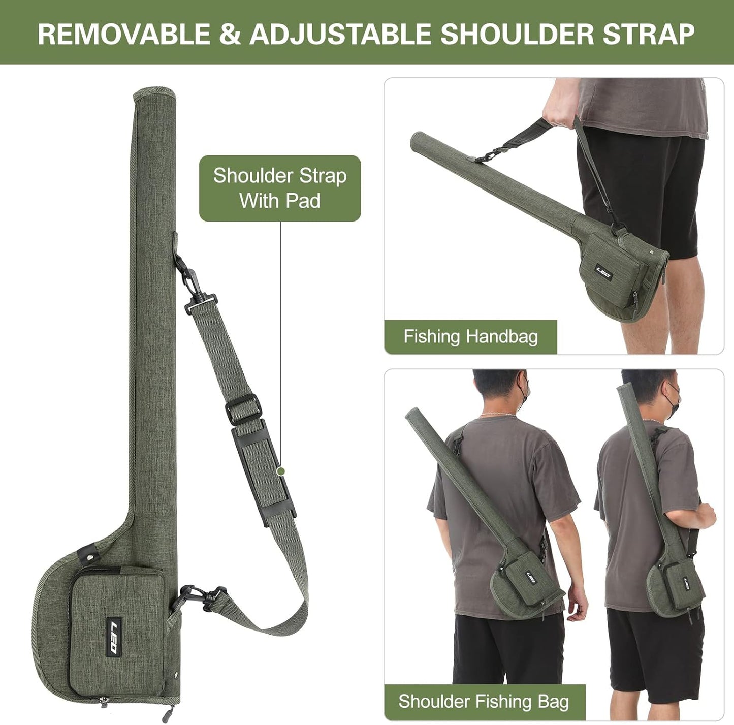 Fly Fishing Rod Case,Portable Fishing Tackle Bag,Canvas Fishing Pole Storage Bag Fly Rods Reels Durable Carry Case, Army Green, Canvas & Beach Tote Bag