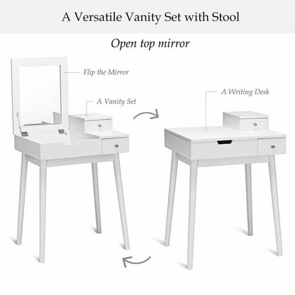 Vanity Dressing Table Set Flip Mirror Desk Furniture Stool