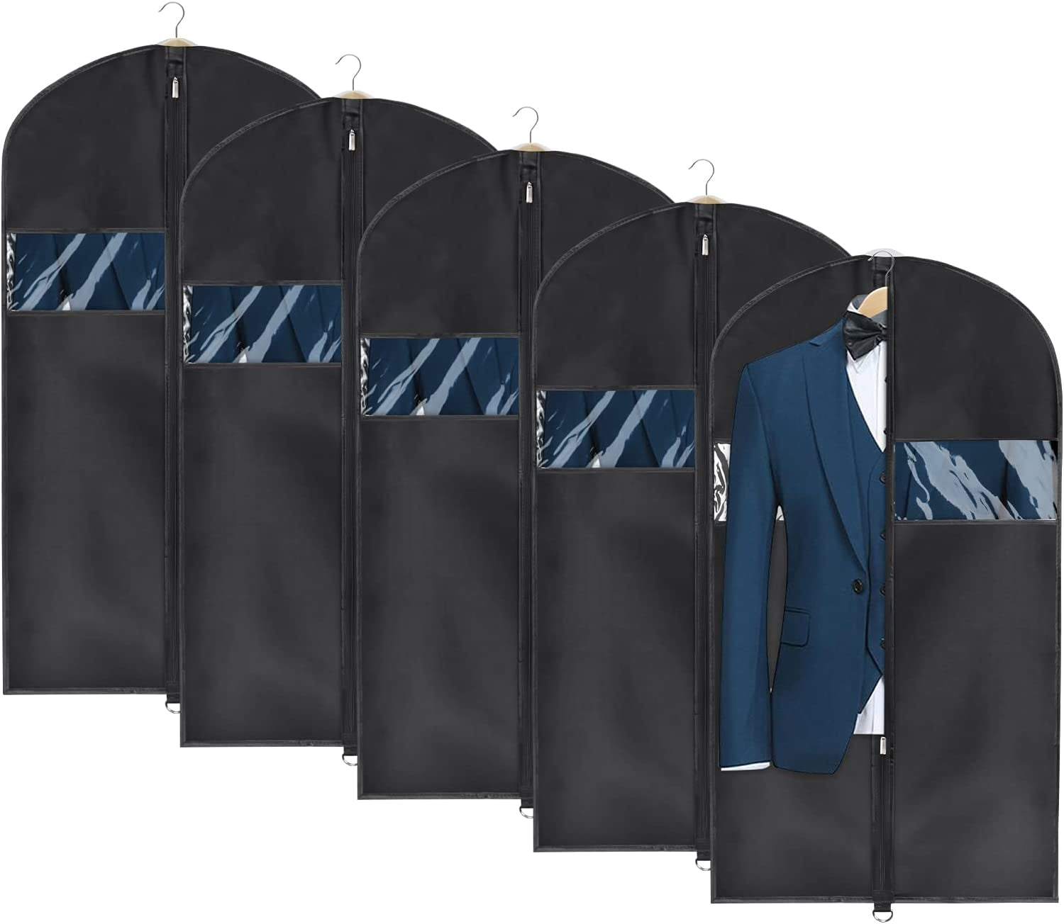 Garment Bag Suit Bag for Storage and Travel 43 Inch, Washable Suit Cover for T-Shirt, Jacket, Suits, Coats, Set of 5, Oxford Fabrics
