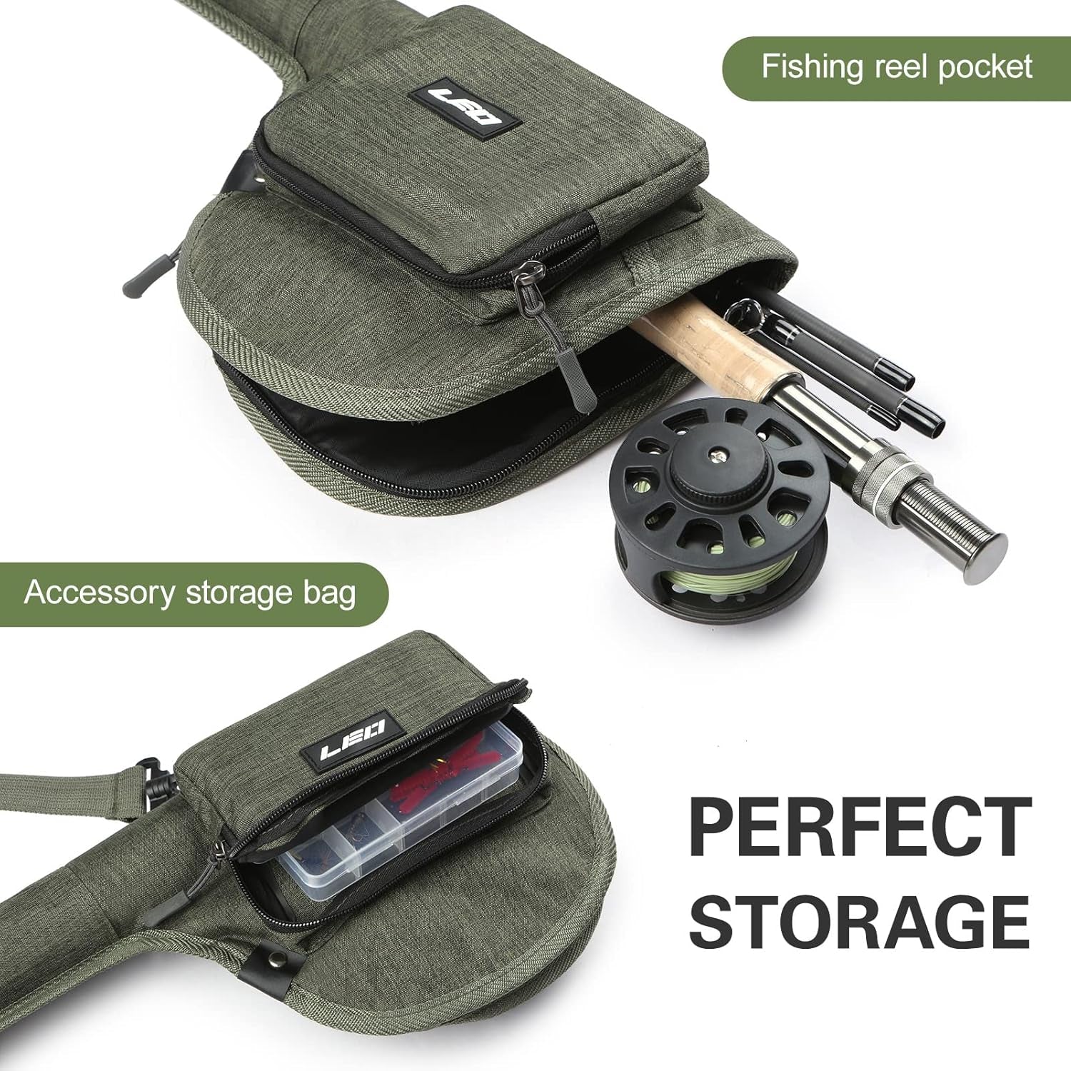 Fly Fishing Rod Case,Portable Fishing Tackle Bag,Canvas Fishing Pole Storage Bag Fly Rods Reels Durable Carry Case, Army Green, Canvas & Beach Tote Bag