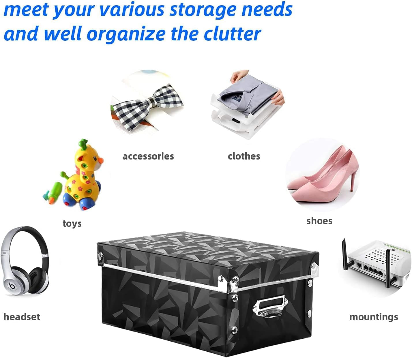 Foldable Storage Boxes with Lids 3 Pack Plastic Collapsible Storage Bins with Handles for Clothes, Cosmetic,Books