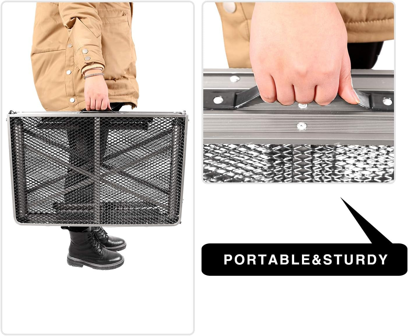 48X24 Long Folding Grill Table for Outside, Lightweight Portable Metal Aluminum Outdoor Grill Table with Adjustable Height Legs, Great for Camping Picnic Cooking BBQ, Silver 4Ft