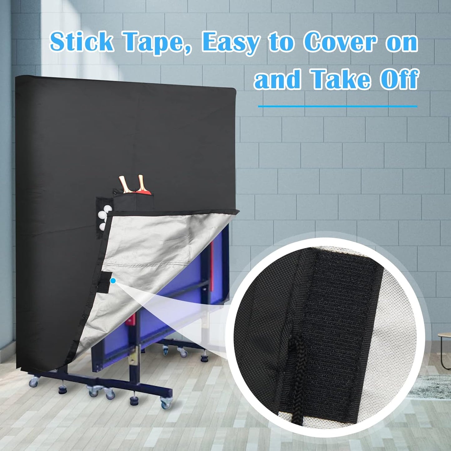 Outdoor Ping Pong Table Cover Waterproof,  420D Oxford Cloth Black Tennis Table Cover with 2 Pockets for Desktennis Balls and Rackets, Dust Covering for Folding & Flat Pingpong Desk