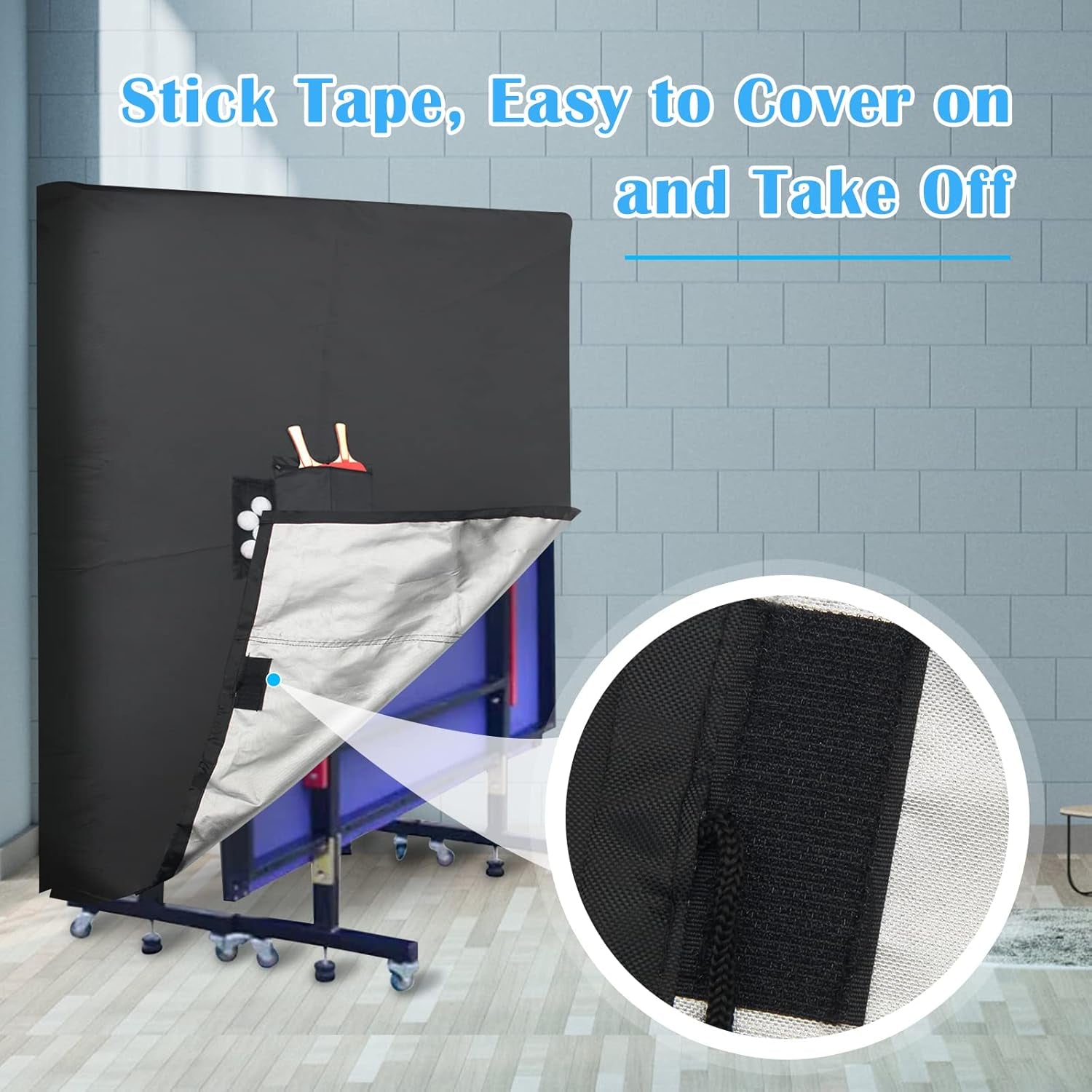 Outdoor Ping Pong Table Cover Waterproof,  420D Oxford Cloth Black Tennis Table Cover with 2 Pockets for Desktennis Balls and Rackets, Dust Covering for Folding & Flat Pingpong Desk