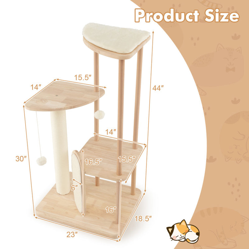Wooden Multi-Level Modern Cat Tower with Scratching Board and Post